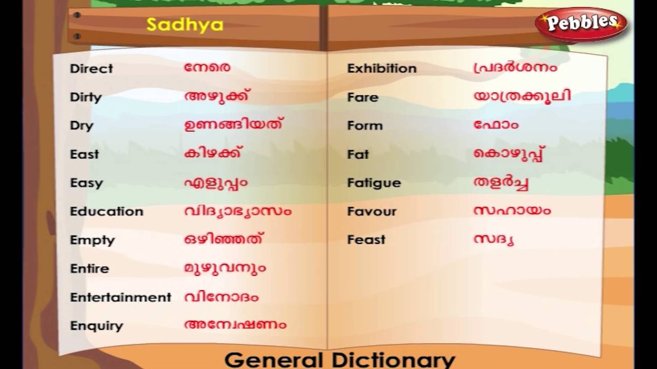 english vocabulary with malayalam meaning
